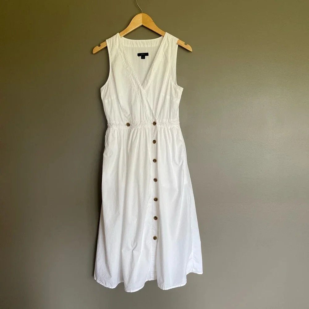 J. CREW Sleeveless Cotton Poplin A-line Shirtdress White Size‎ 4 Preppy Classic